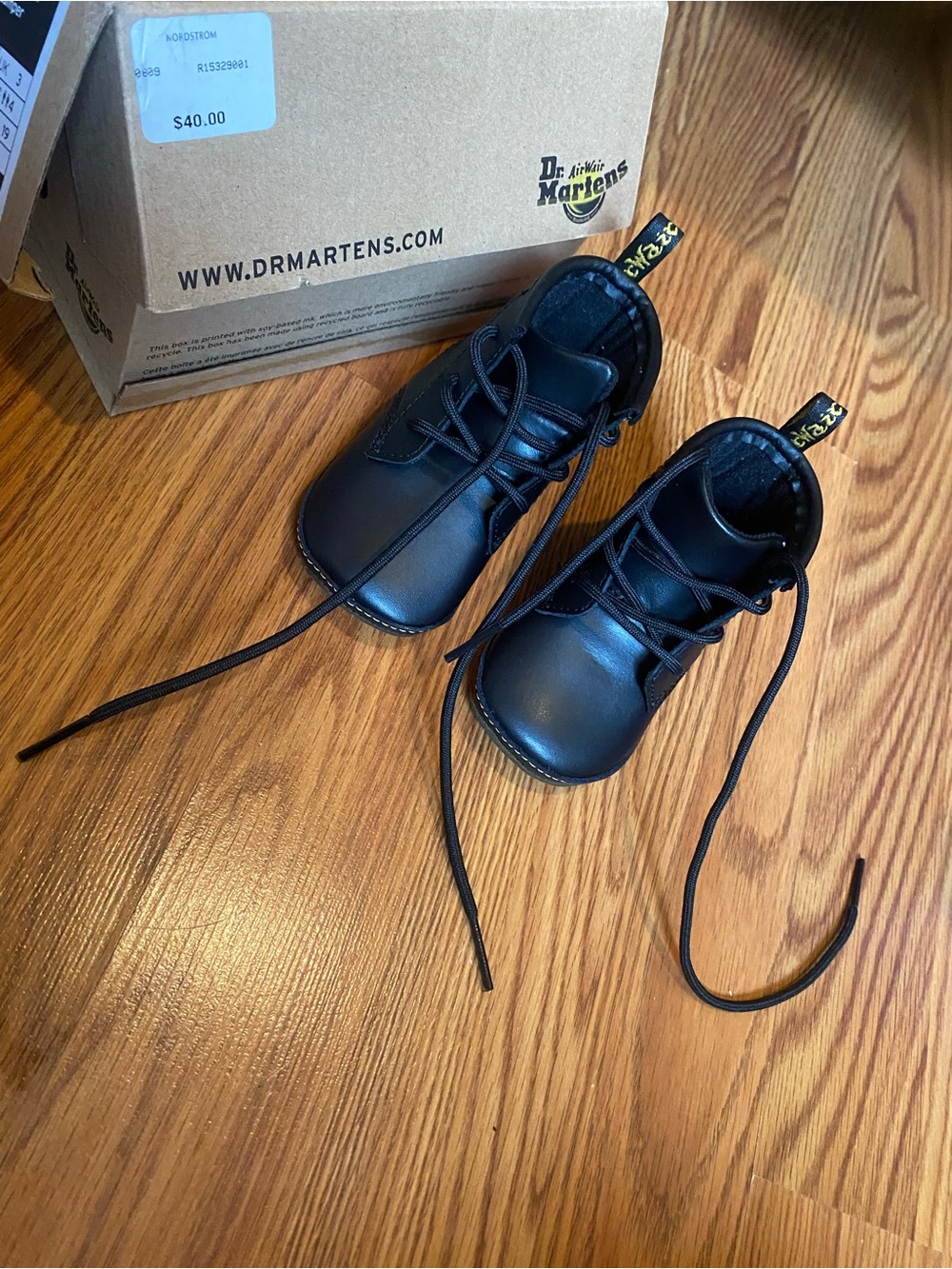 Dr. Martens Kids Black Leather Lace-Up Ankle Boots